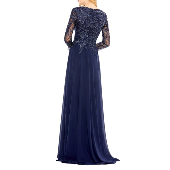 Mac Duggal 20388 Size 10 Navy Blue Embellished VNeck Long Sleeve Gown Maxi Dress - Picture 4 of 4
